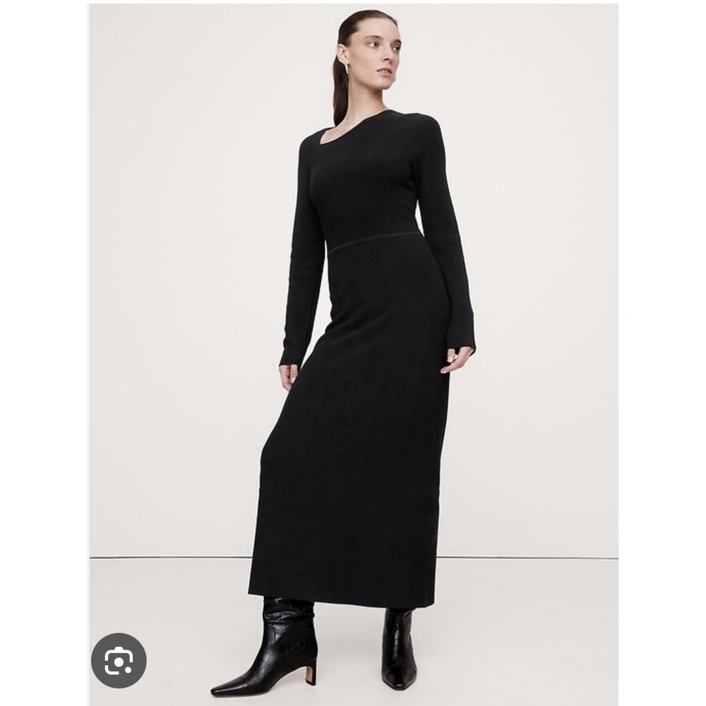 Banana Republic Sculpted Slash Neck Midi Dress Szโ M Black Ribbed Office Boss